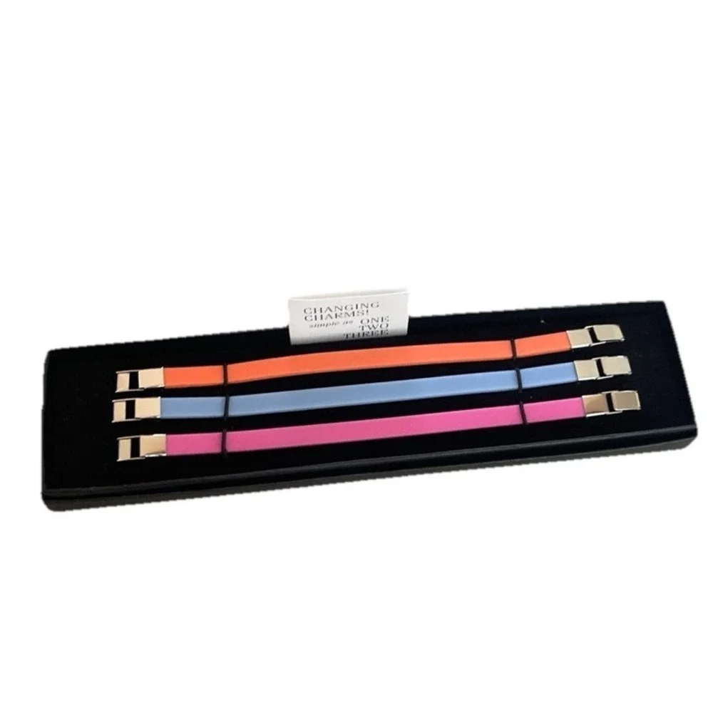 Silicone Band Charm‎ Bracelets (3) Clasp Silver Pink Blue Orange